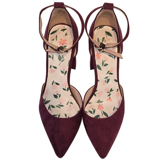 Draper James Size 7 RSVP Bianca Pumps Burgandy Chunky Comfortable 4in Heels - Picture 1 of 6
